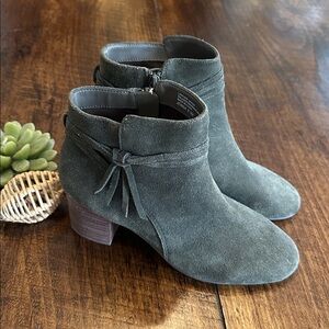 Violet & Red | “Jenna" Bootie in Green Suede, Size 8.5